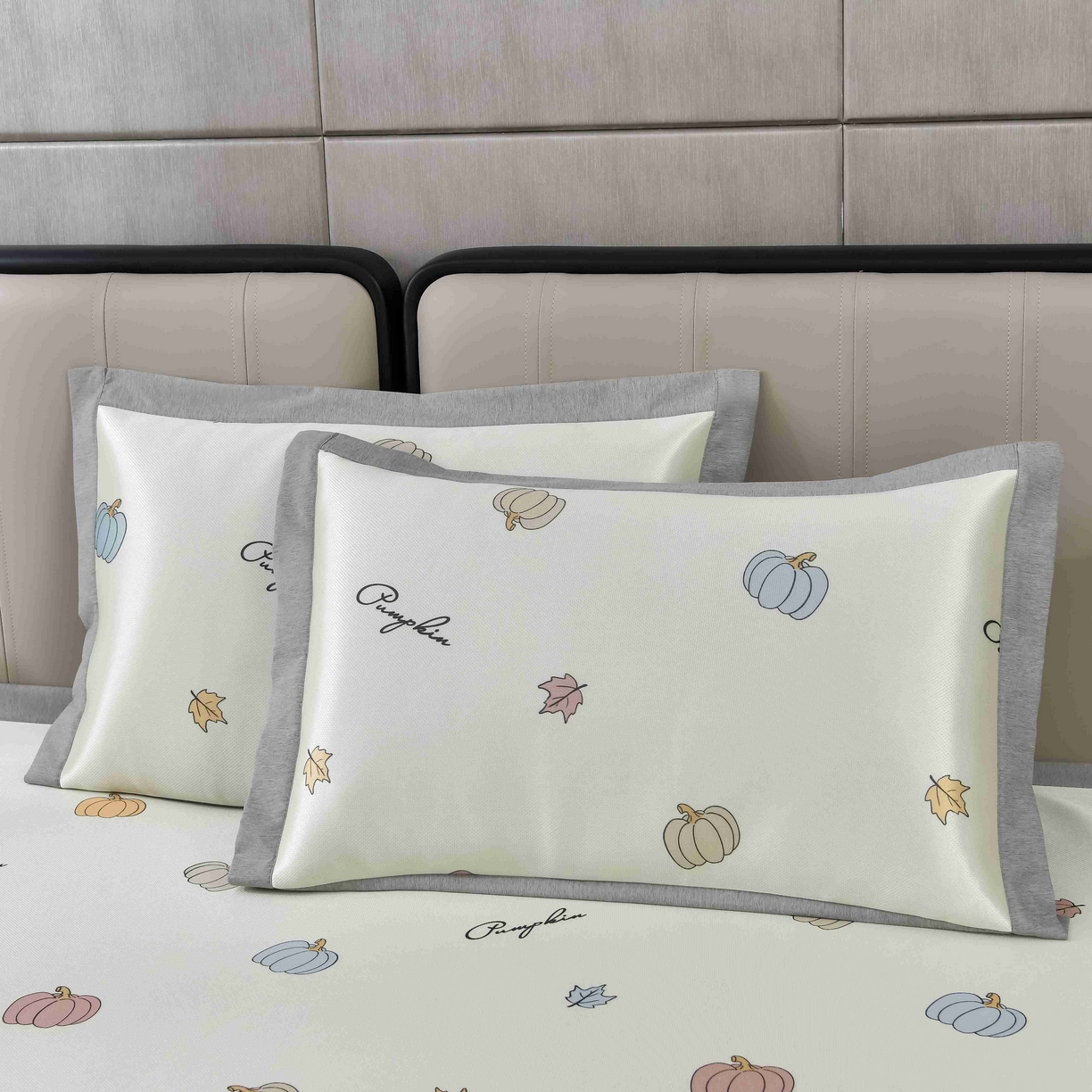 小牛席业 2026新款碳光凉感印花冰丝凉枕套单枕套枕套单件系列 小号南瓜