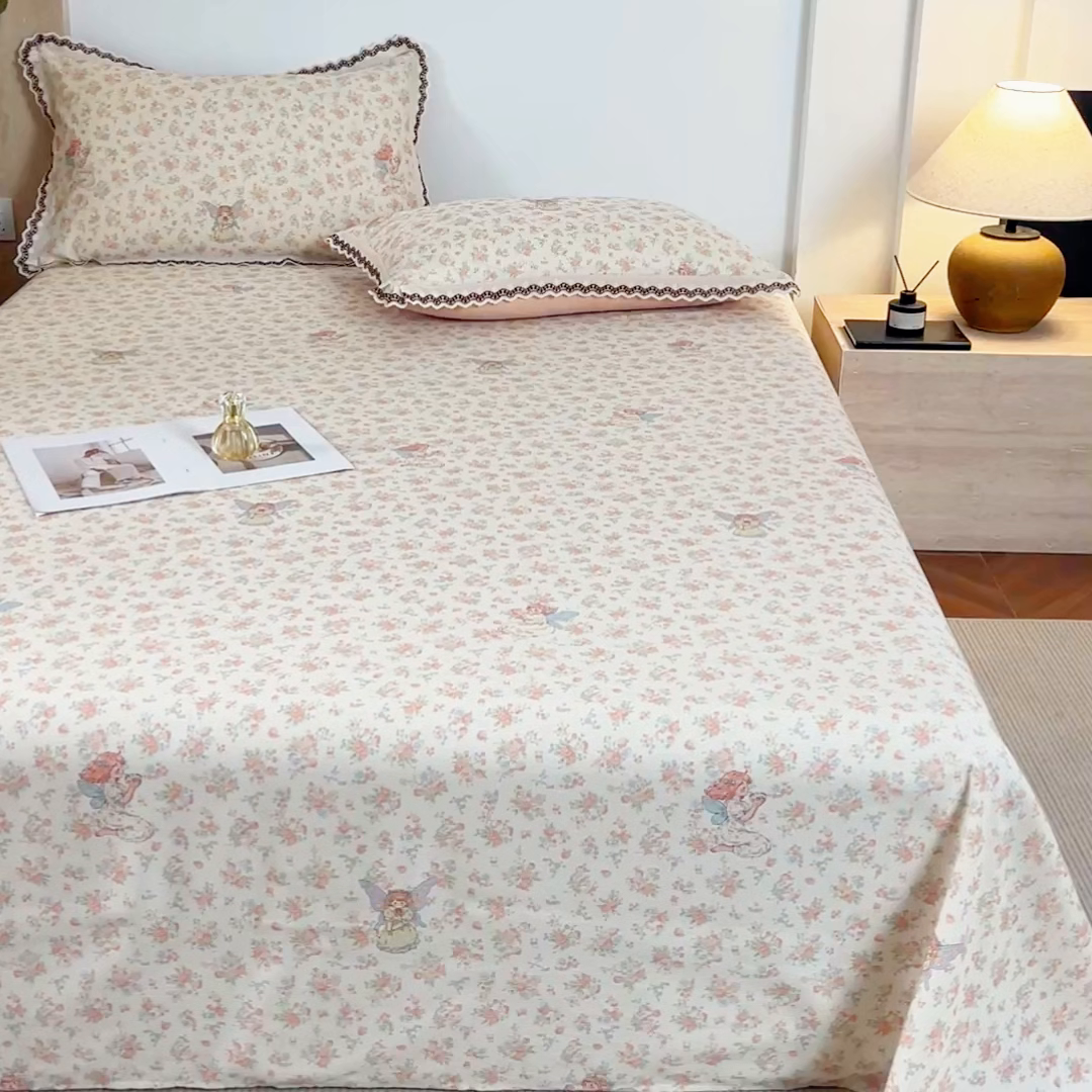 91家纺网 家纺一手货源 找家纺 优米家纺 2026新款棉麻印花床单单件床单单品 精灵仙子