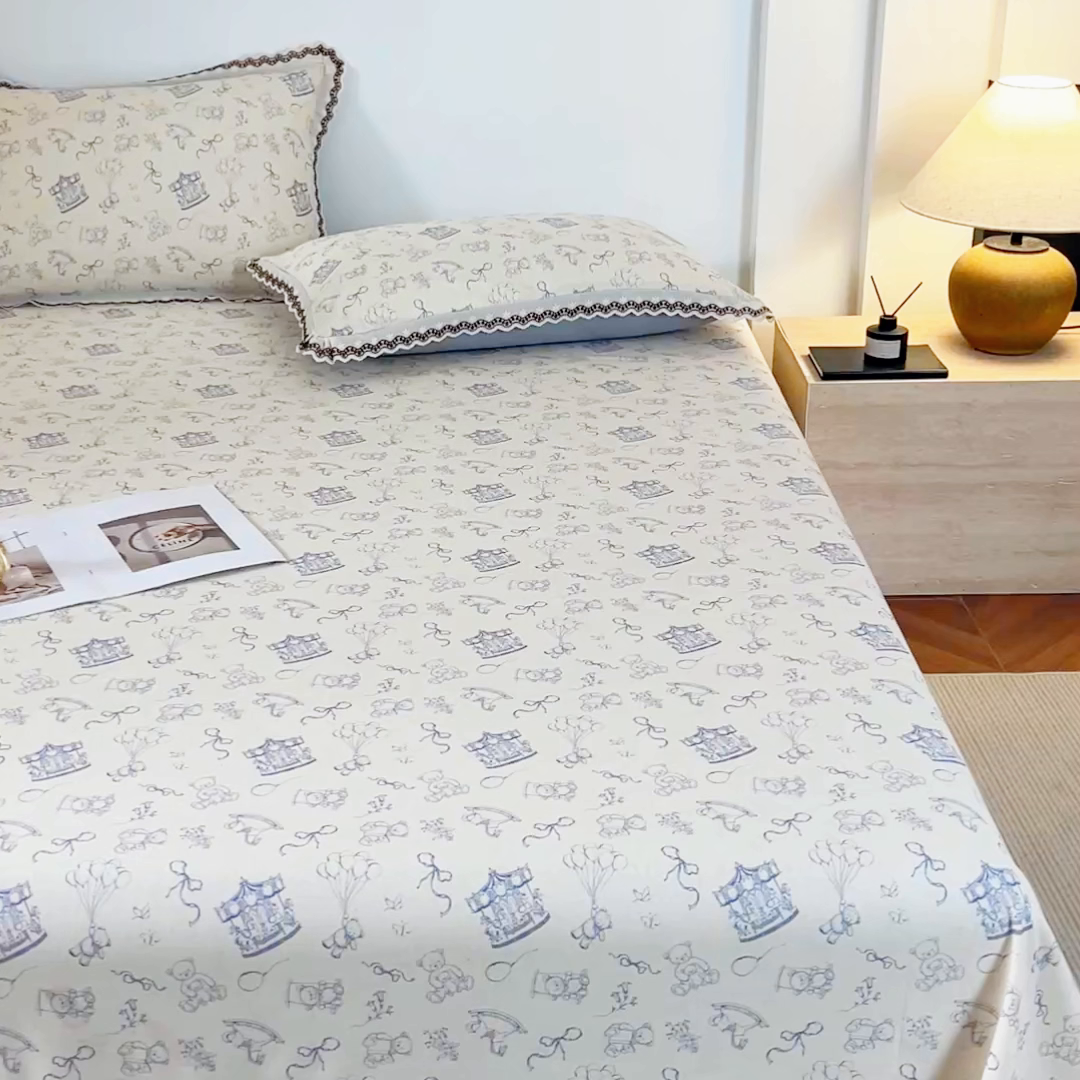 91家纺网 家纺一手货源 找家纺 优米家纺 2026新款棉麻印花床单单件床单单品 木马乐园