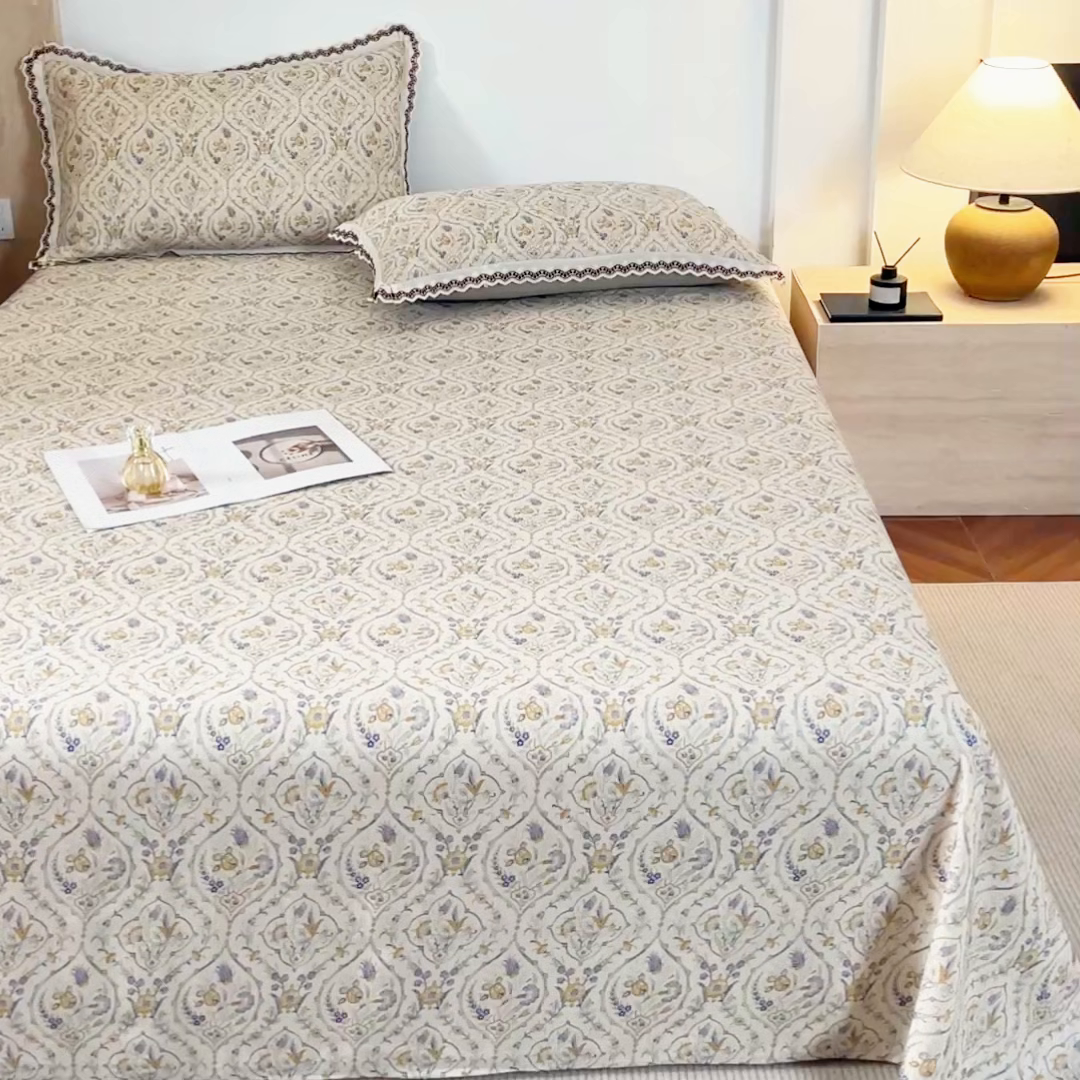 91家纺网 家纺一手货源 找家纺 优米家纺 2026新款棉麻印花床单单件床单单品 蔓叶森语