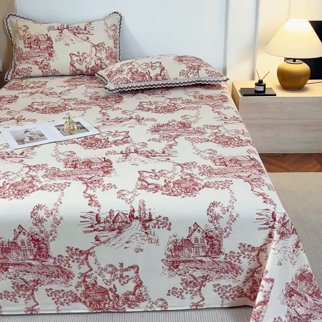 91家纺网 家纺一手货源 找家纺 优米家纺 2026新款棉麻印花床单单件床单单品 香韵满园