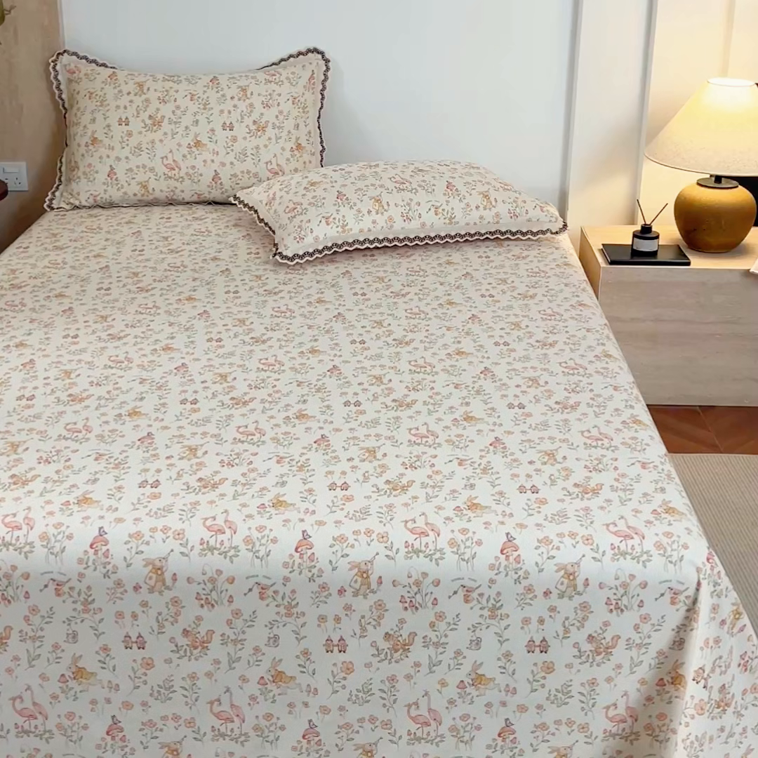 91家纺网 家纺一手货源 找家纺 优米家纺 2026新款棉麻印花床单单件床单单品 七彩童话