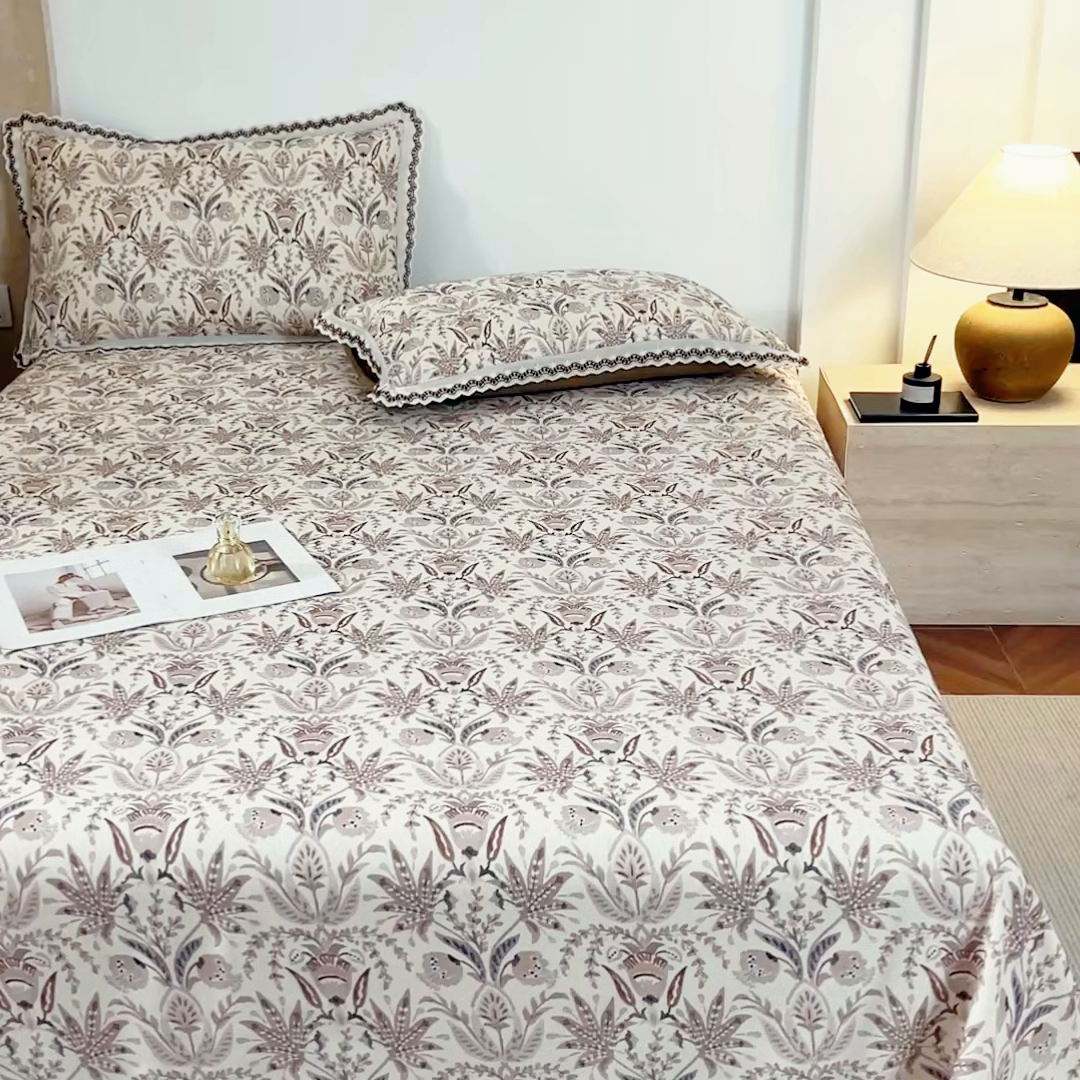91家纺网 家纺一手货源 找家纺 优米家纺 2026新款棉麻印花床单单件床单单品 晨雾柔纱