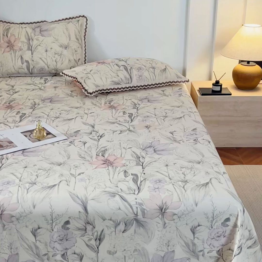 91家纺网 家纺一手货源 找家纺 优米家纺 2026新款棉麻印花床单单件床单单品 林语花眠