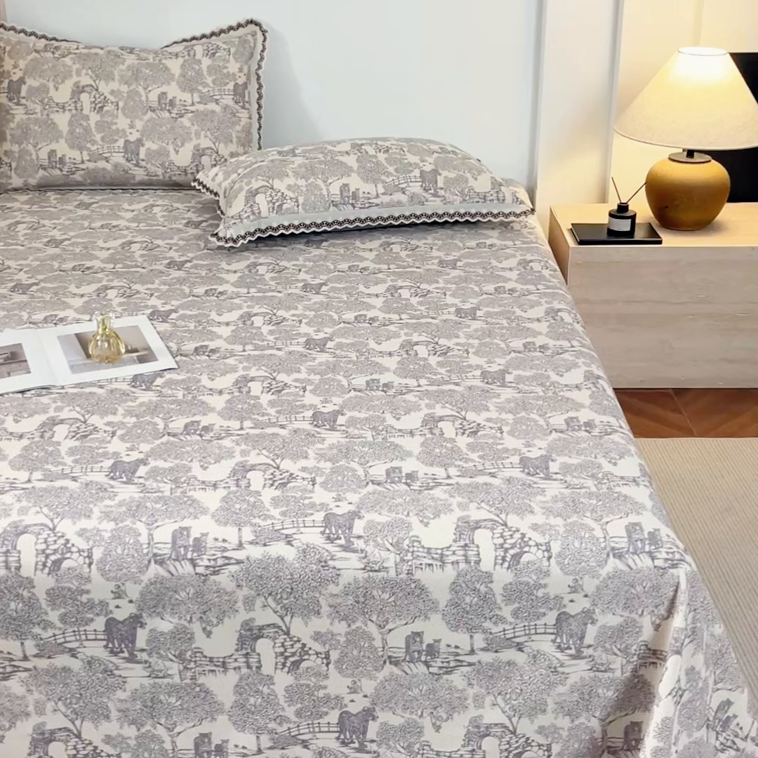 91家纺网 家纺一手货源 找家纺 优米家纺 2026新款棉麻印花床单单件床单单品 夜曲