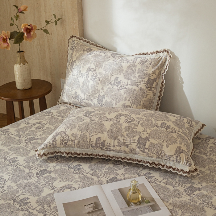 91家纺网 家纺一手货源 找家纺 优米家纺 2026新款棉麻印花床单单件床单单品 夜曲