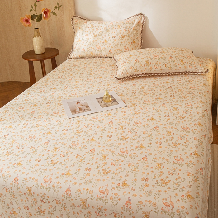 91家纺网 家纺一手货源 找家纺 优米家纺 2026新款棉麻印花床单单件床单单品 七彩童话