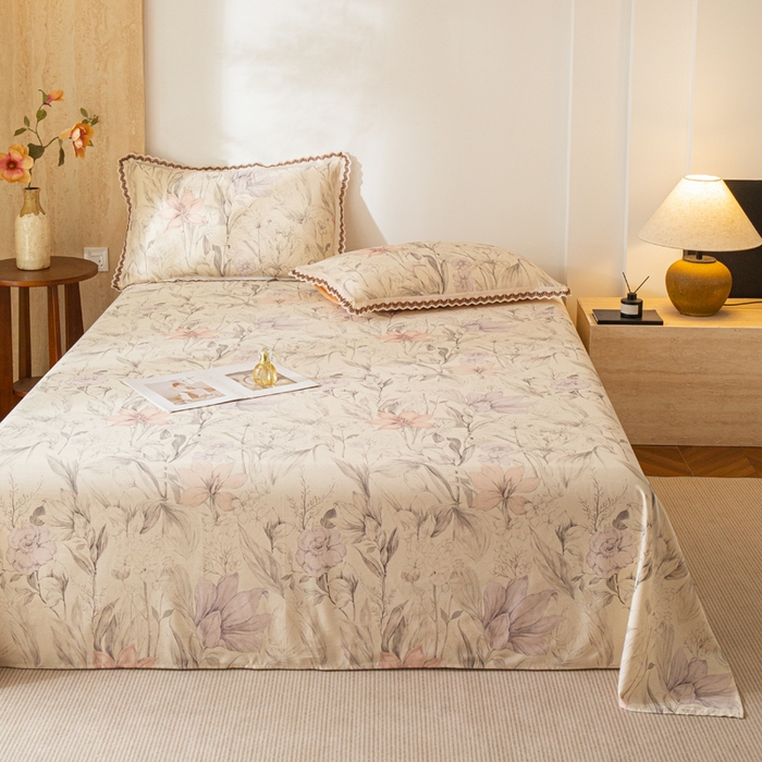 91家纺网 家纺一手货源 找家纺 优米家纺 2026新款棉麻印花床单单件床单单品 林语花眠