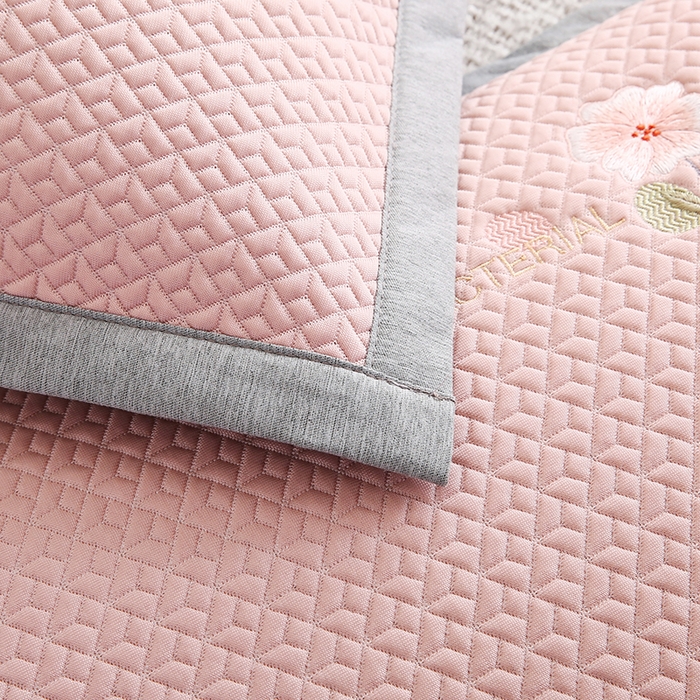 91家纺网 家纺一手货源 找家纺 小牛席业 2026新款鲜花刺绣冷感豆豆枕套单枕套枕套单件 粉色