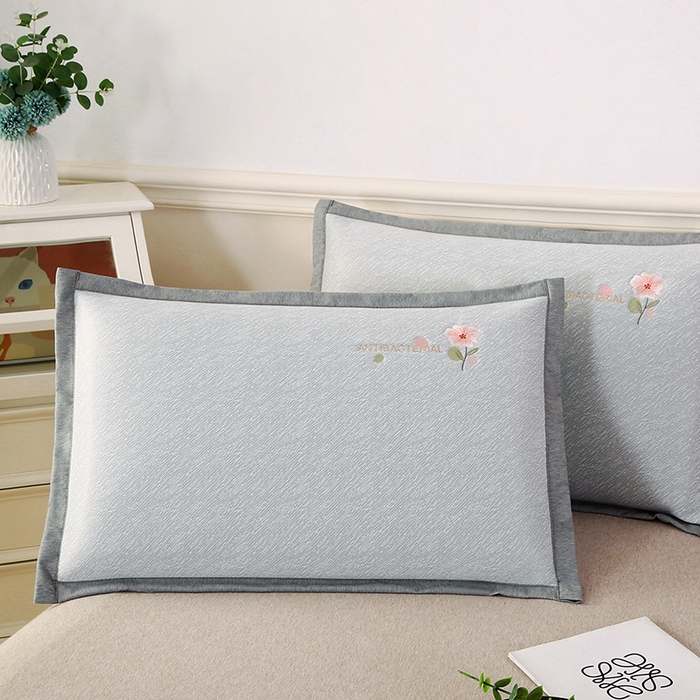 91家纺网 家纺一手货源 找家纺 小牛席业 2026新款鲜花刺绣凉感冰丝枕套单枕套枕套单件 鲜花凉感冰丝枕套-灰色