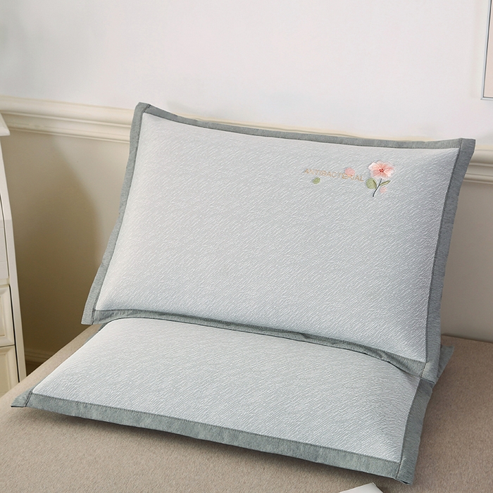 91家纺网 家纺一手货源 找家纺 小牛席业 2026新款鲜花刺绣凉感冰丝枕套单枕套枕套单件 鲜花凉感冰丝枕套-灰色