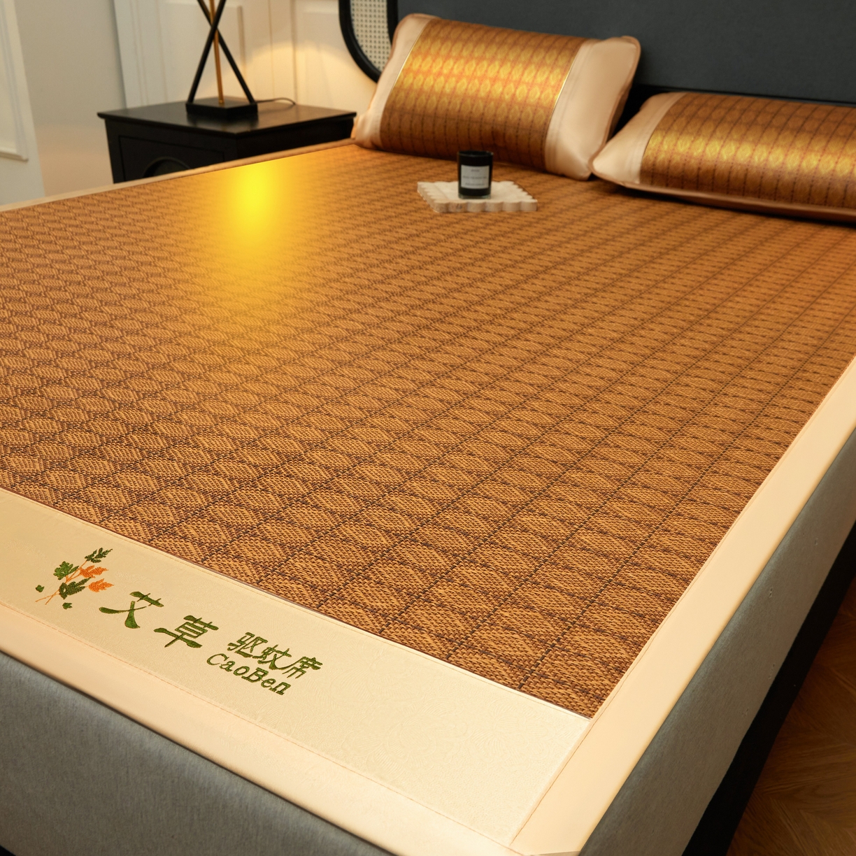 小桃姐家纺 2025新款舒适艾草刺绣藤席养身席单面席中国风凉席席子 艾草刺绣-罗马格