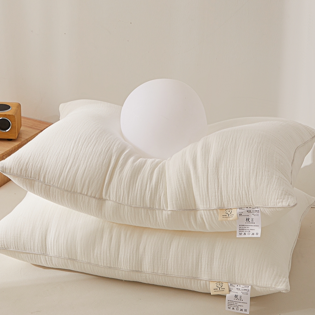 91家纺网 家纺一手货源 找家纺 （总）小桃姐家纺 2025新款日式 全棉纯棉邹邹双层纱枕芯 柔软透气亲肤枕 A类本色枕头芯 枕头枕芯