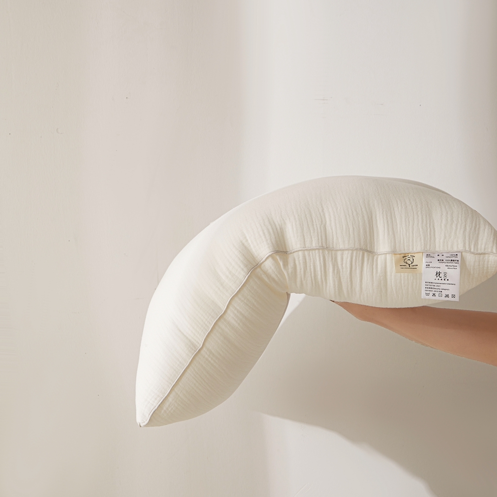 91家纺网 家纺一手货源 找家纺 （总）小桃姐家纺 2025新款日式 全棉纯棉邹邹双层纱枕芯 柔软透气亲肤枕 A类本色枕头芯 枕头枕芯
