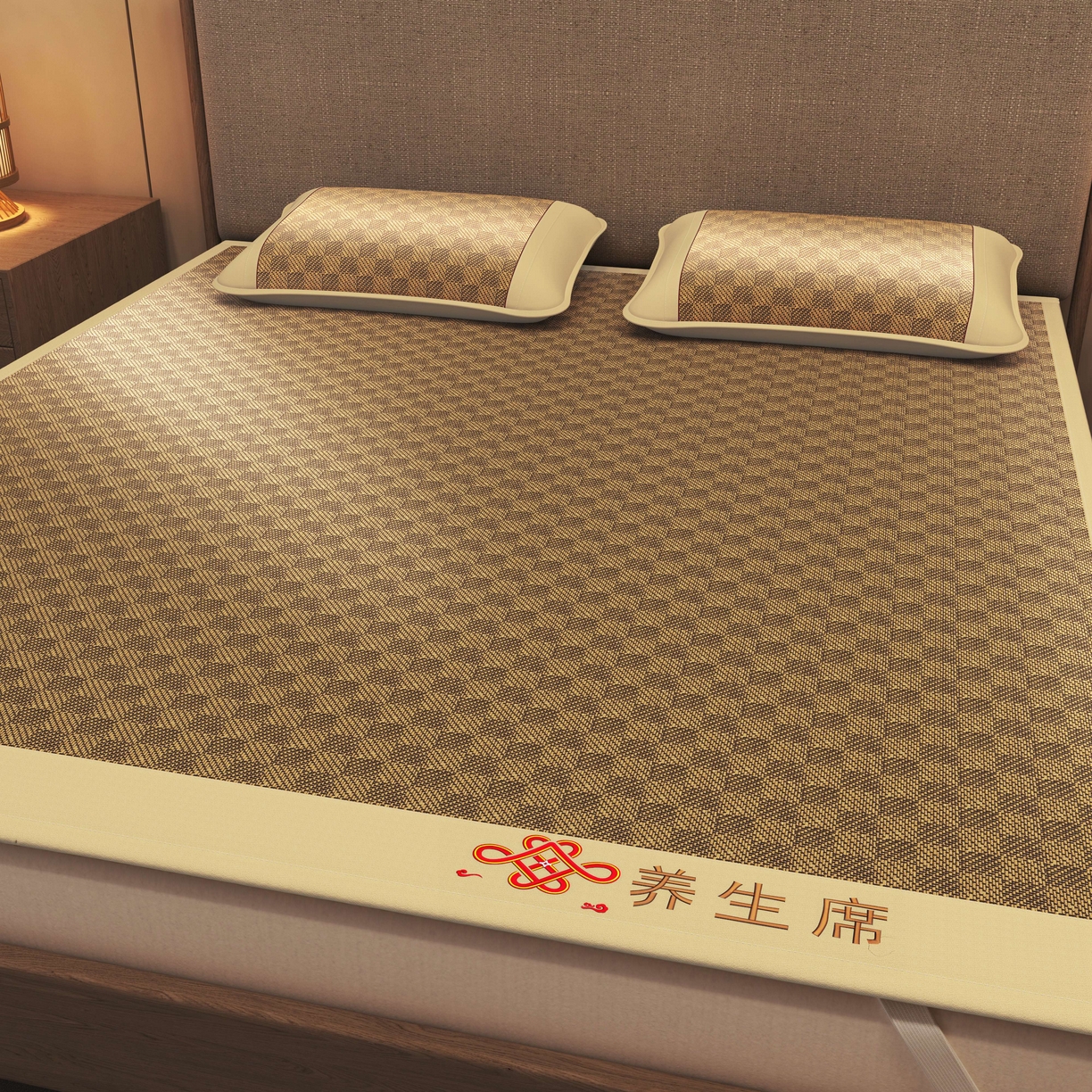 91家纺网 家纺一手货源 找家纺 小桃姐家纺 2025新款舒适艾草刺绣藤席养身席单面席中国风凉席席子 吉祥结-经典格