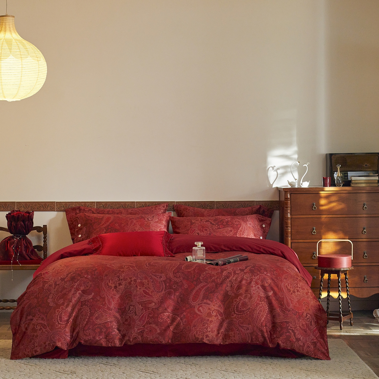 91家纺网 家纺一手货源 找家纺 （总）三味舒屋 2026新款典藏印花婚庆50支双股长绒棉全棉四件套