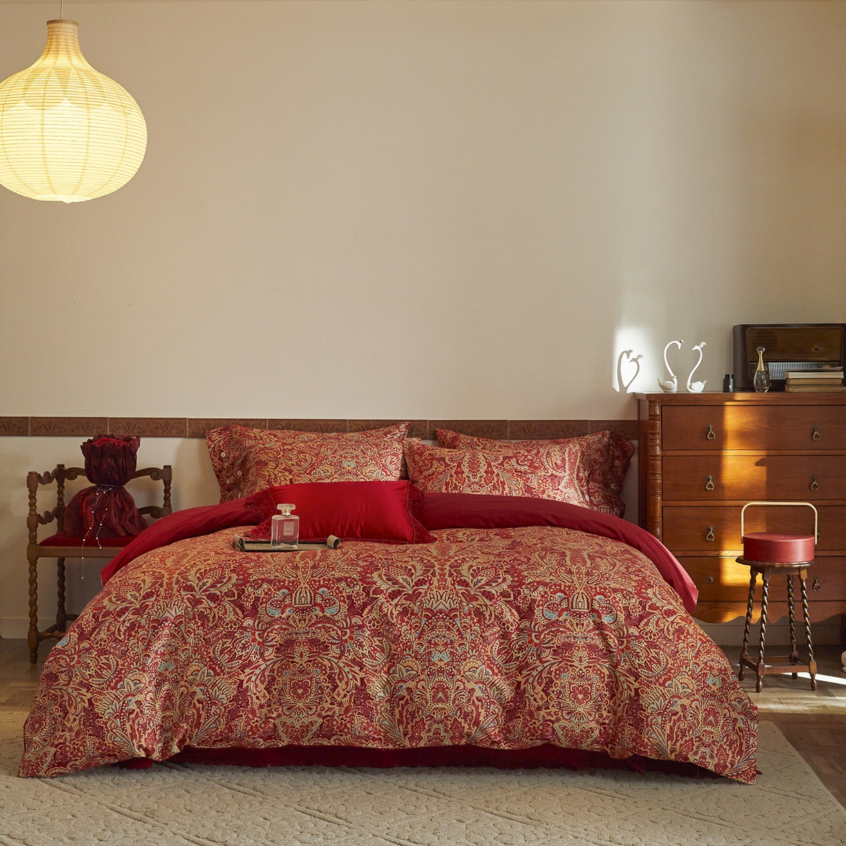 91家纺网 家纺一手货源 找家纺 （总）三味舒屋 2026新款典藏印花婚庆50支双股长绒棉全棉四件套