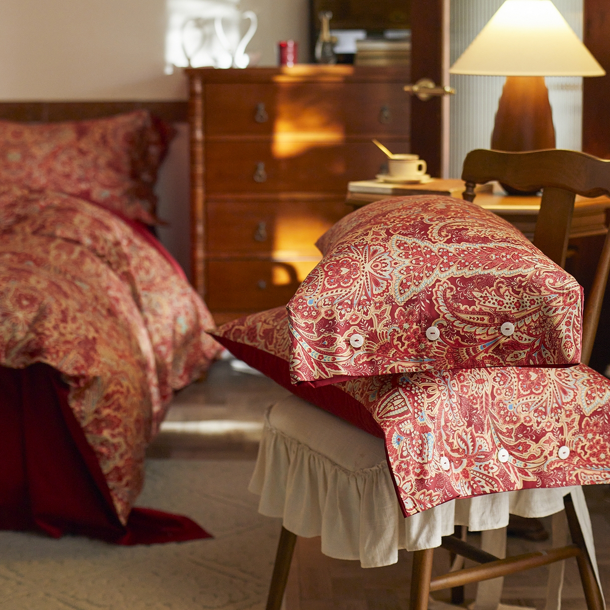 91家纺网 家纺一手货源 找家纺 三味舒屋 2026新款典藏印花婚庆50支双股长绒棉全棉四件套 佩斯利