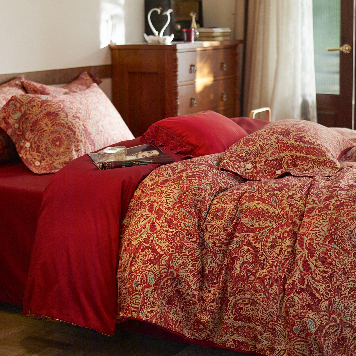 91家纺网 家纺一手货源 找家纺 （总）三味舒屋 2026新款典藏印花婚庆50支双股长绒棉全棉四件套