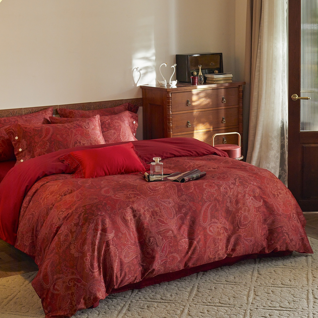 91家纺网 家纺一手货源 找家纺 三味舒屋 2026新款典藏印花婚庆50支双股长绒棉全棉四件套 温妮莎