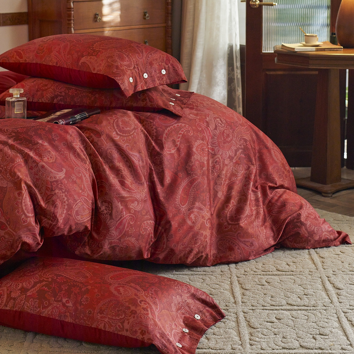 91家纺网 家纺一手货源 找家纺 三味舒屋 2026新款典藏印花婚庆50支双股长绒棉全棉四件套 温妮莎