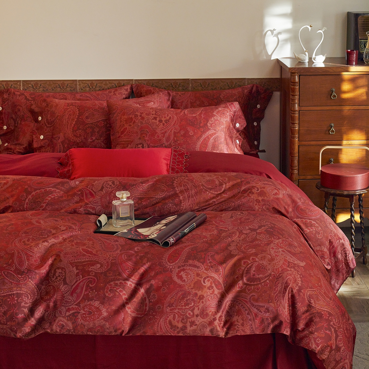 91家纺网 家纺一手货源 找家纺 三味舒屋 2026新款典藏印花婚庆50支双股长绒棉全棉四件套 温妮莎