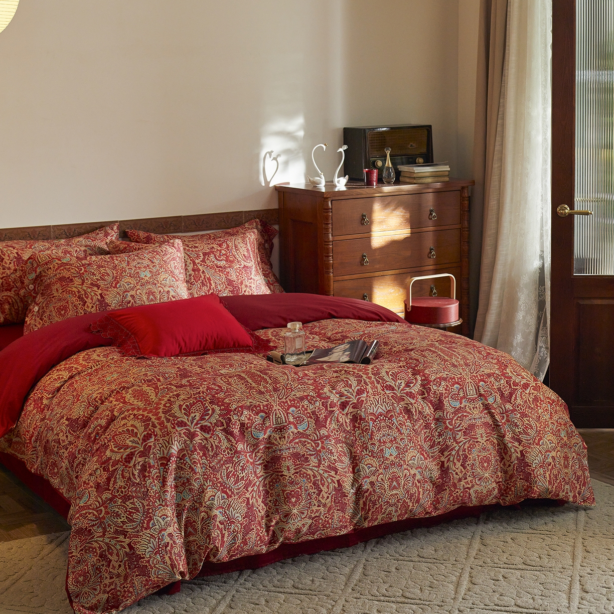 91家纺网 家纺一手货源 找家纺 （总）三味舒屋 2026新款典藏印花婚庆50支双股长绒棉全棉四件套