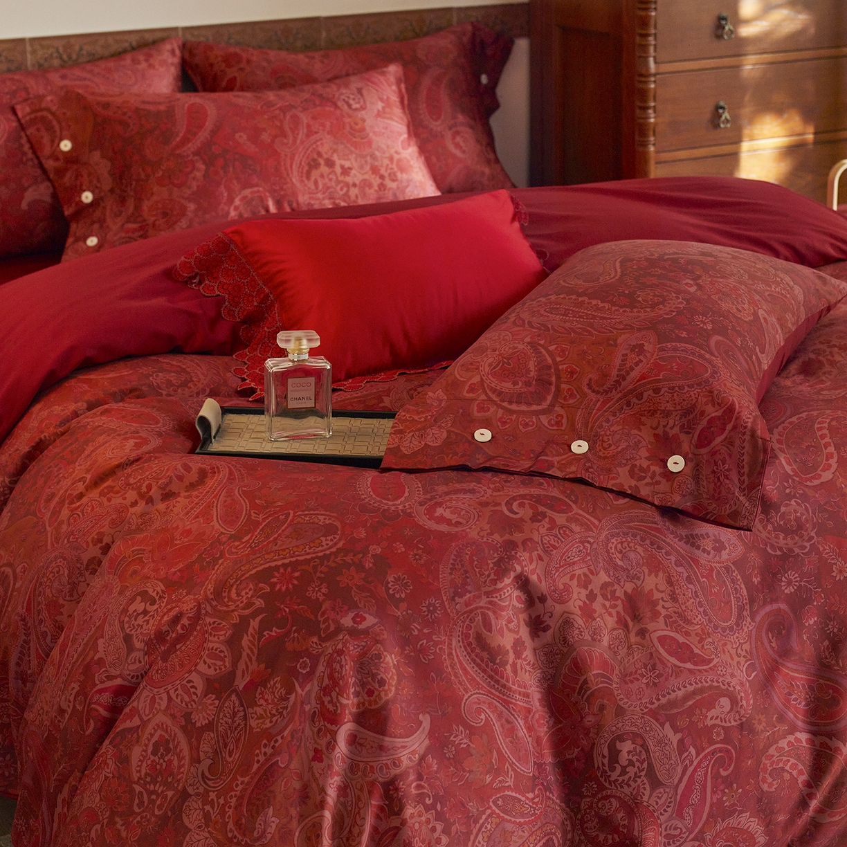 91家纺网 家纺一手货源 找家纺 三味舒屋 2026新款典藏印花婚庆50支双股长绒棉全棉四件套 温妮莎