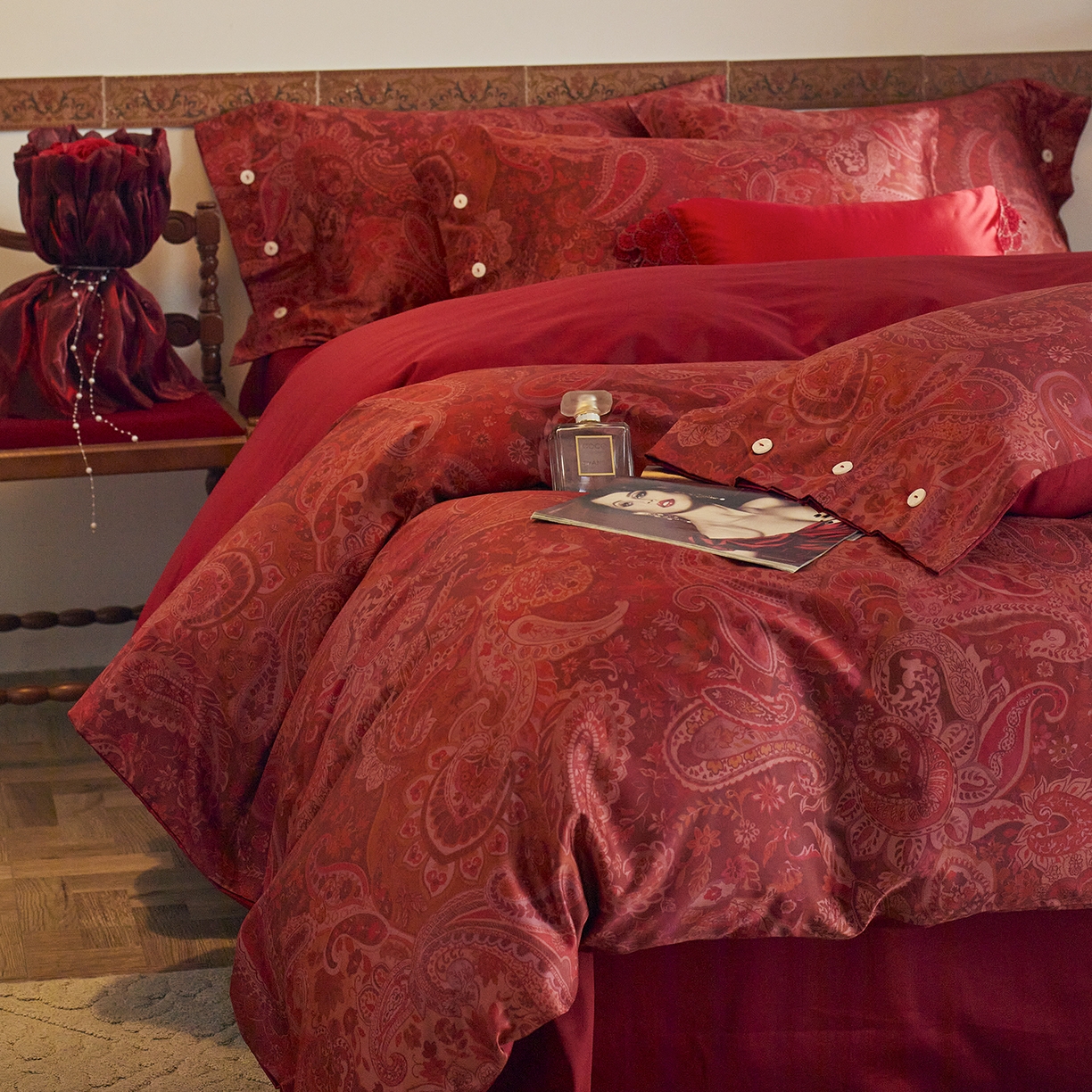 91家纺网 家纺一手货源 找家纺 三味舒屋 2026新款典藏印花婚庆50支双股长绒棉全棉四件套 温妮莎