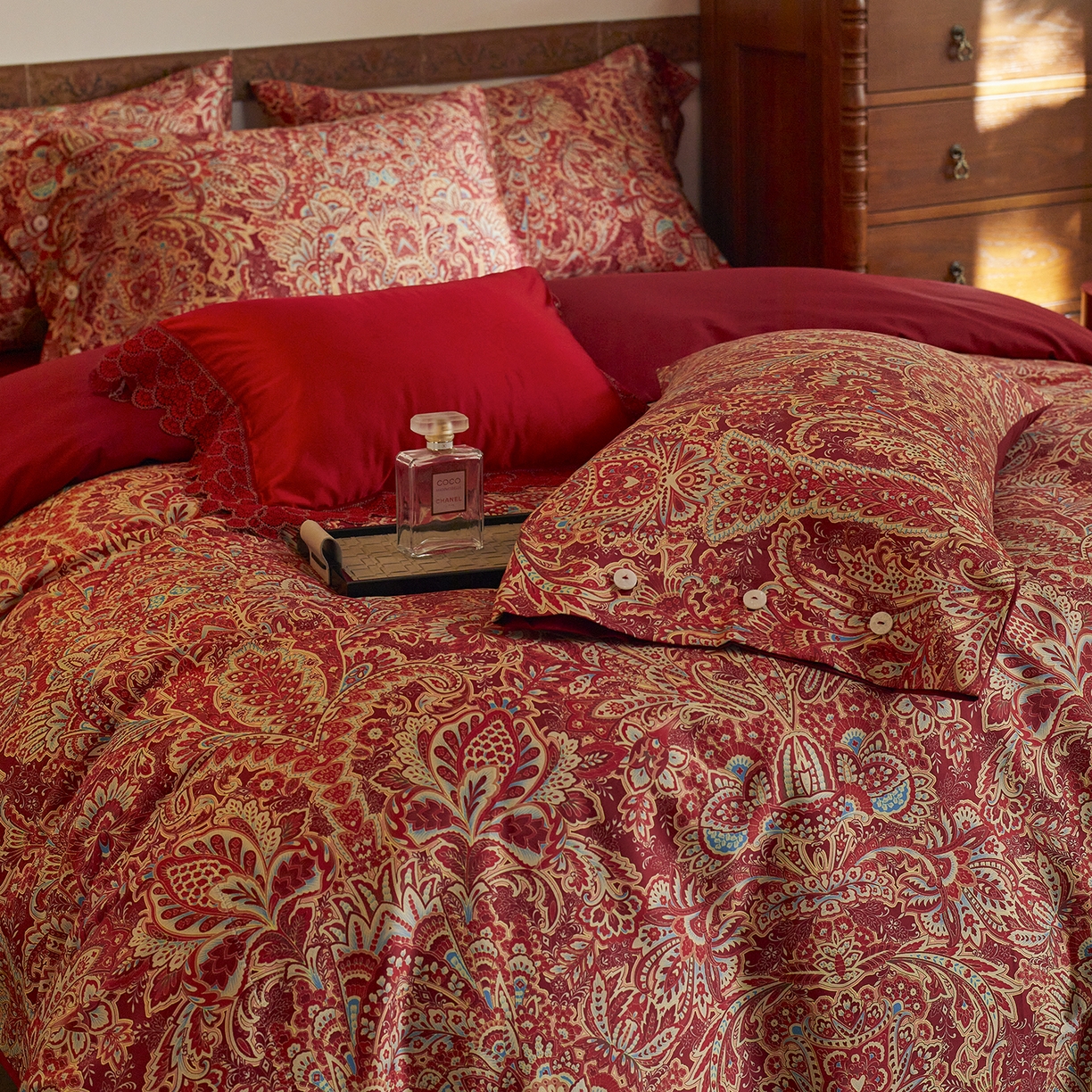 91家纺网 家纺一手货源 找家纺 （总）三味舒屋 2026新款典藏印花婚庆50支双股长绒棉全棉四件套