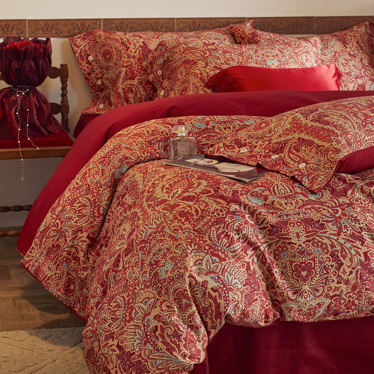 91家纺网 家纺一手货源 找家纺 （总）三味舒屋 2026新款典藏印花婚庆50支双股长绒棉全棉四件套