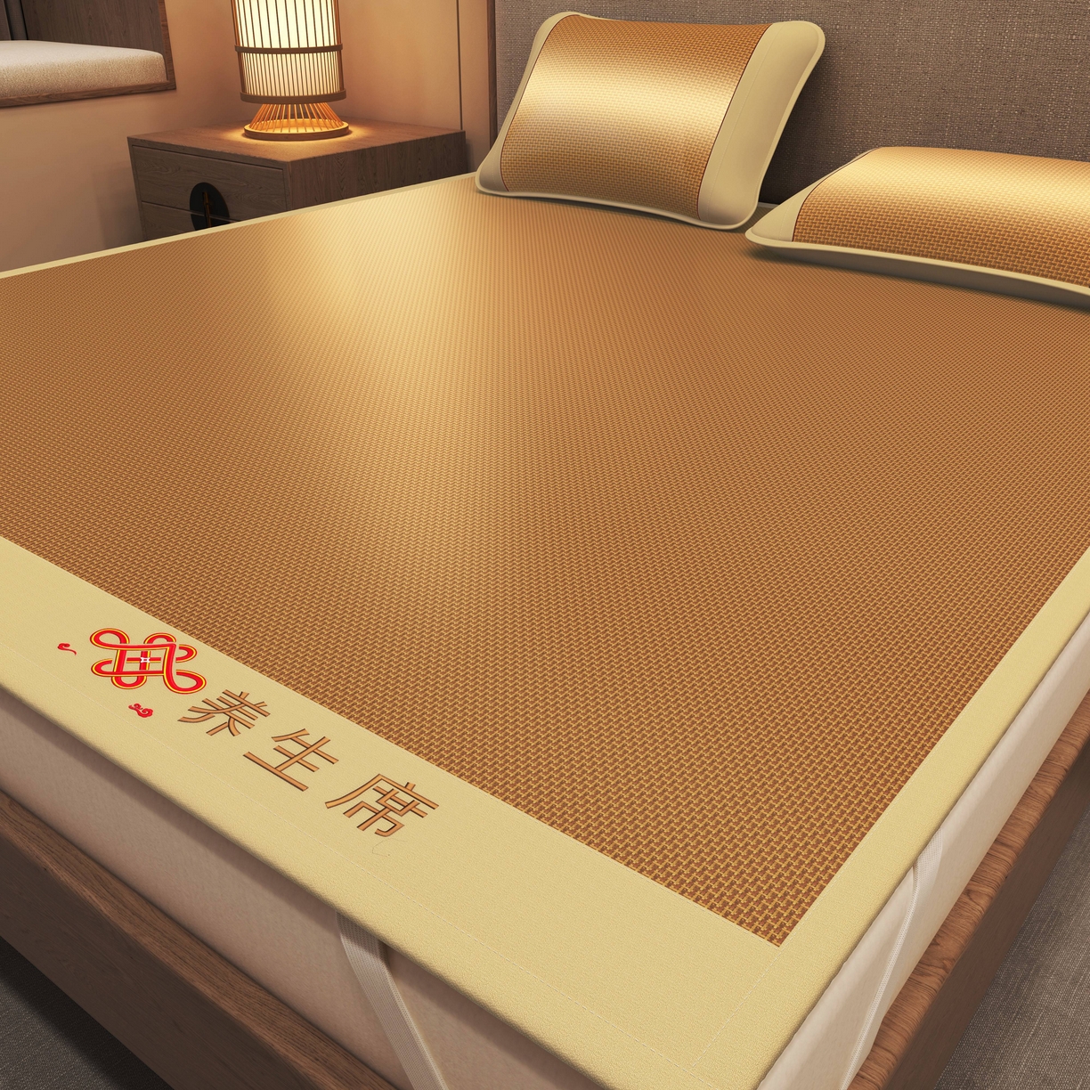 小桃姐家纺 2025新款舒适艾草刺绣藤席养身席单面席中国风凉席席子 吉祥结-步步高