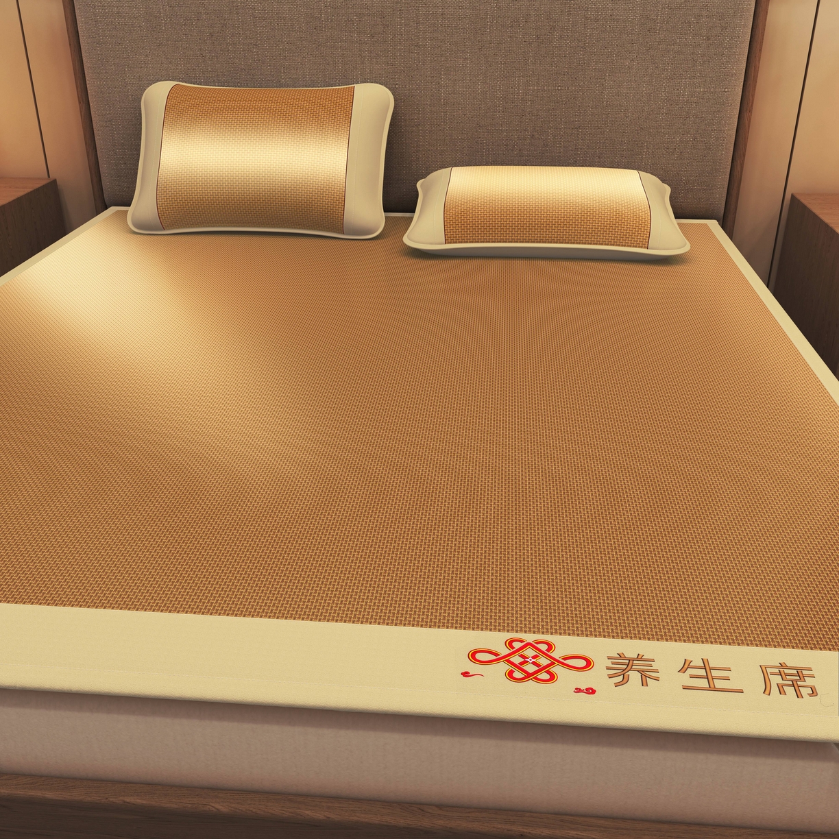 91家纺网 家纺一手货源 找家纺 小桃姐家纺 2025新款舒适艾草刺绣藤席养身席单面席中国风凉席席子 吉祥结-步步高