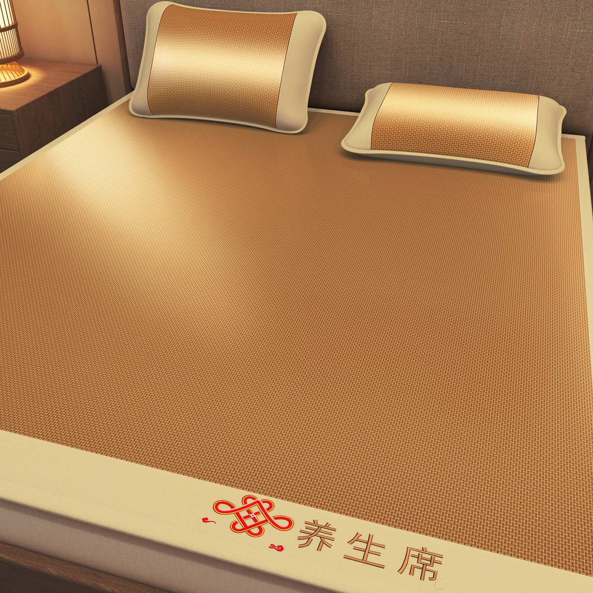 91家纺网 家纺一手货源 找家纺 小桃姐家纺 2025新款舒适艾草刺绣藤席养身席单面席中国风凉席席子 吉祥结-步步高