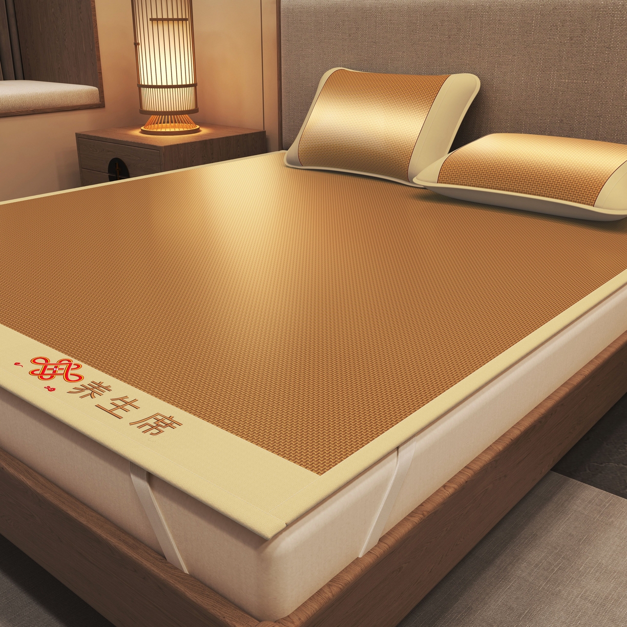 91家纺网 家纺一手货源 找家纺 小桃姐家纺 2025新款舒适艾草刺绣藤席养身席单面席中国风凉席席子 吉祥结-步步高