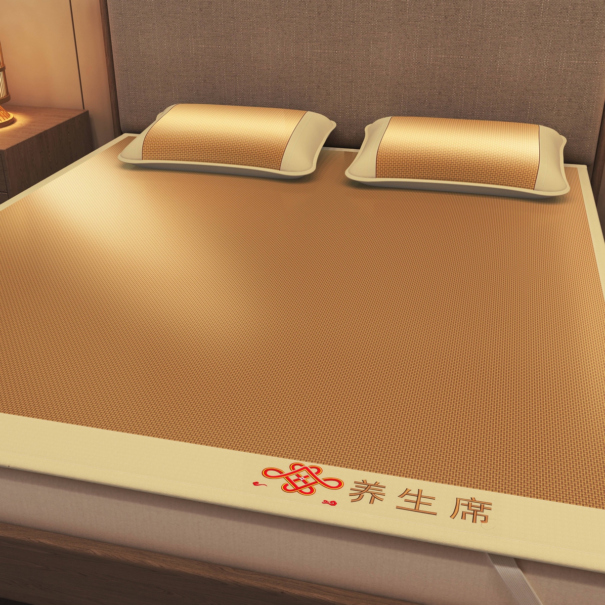 91家纺网 家纺一手货源 找家纺 小桃姐家纺 2025新款舒适艾草刺绣藤席养身席单面席中国风凉席席子 吉祥结-步步高