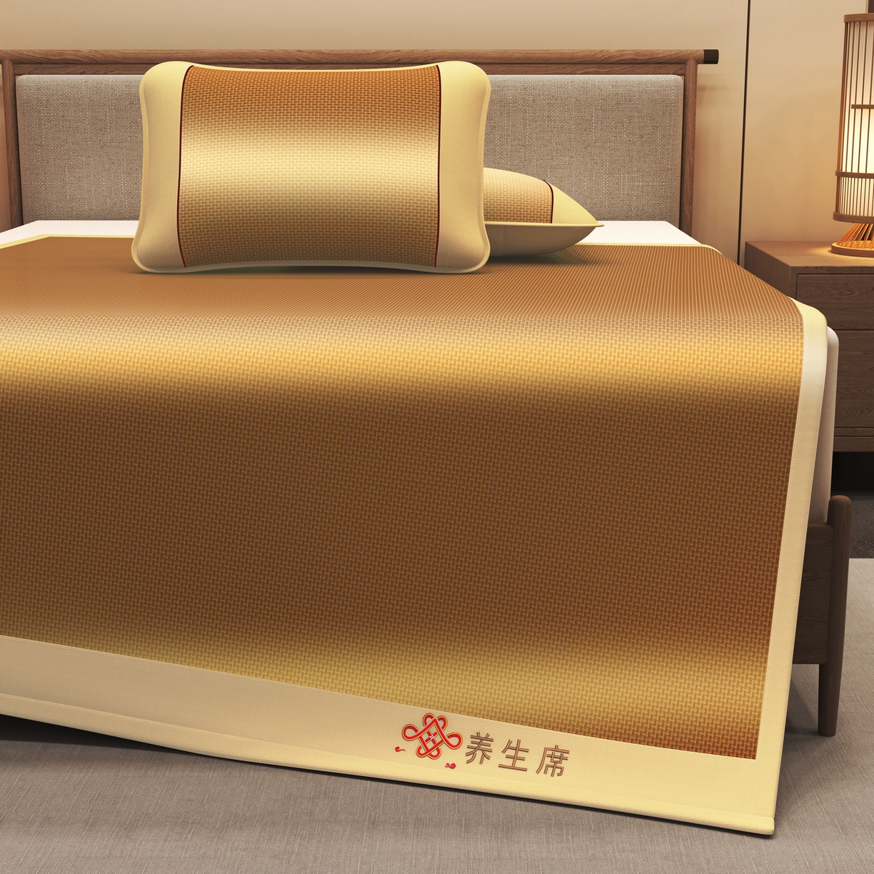 91家纺网 家纺一手货源 找家纺 小桃姐家纺 2025新款舒适艾草刺绣藤席养身席单面席中国风凉席席子 吉祥结-步步高