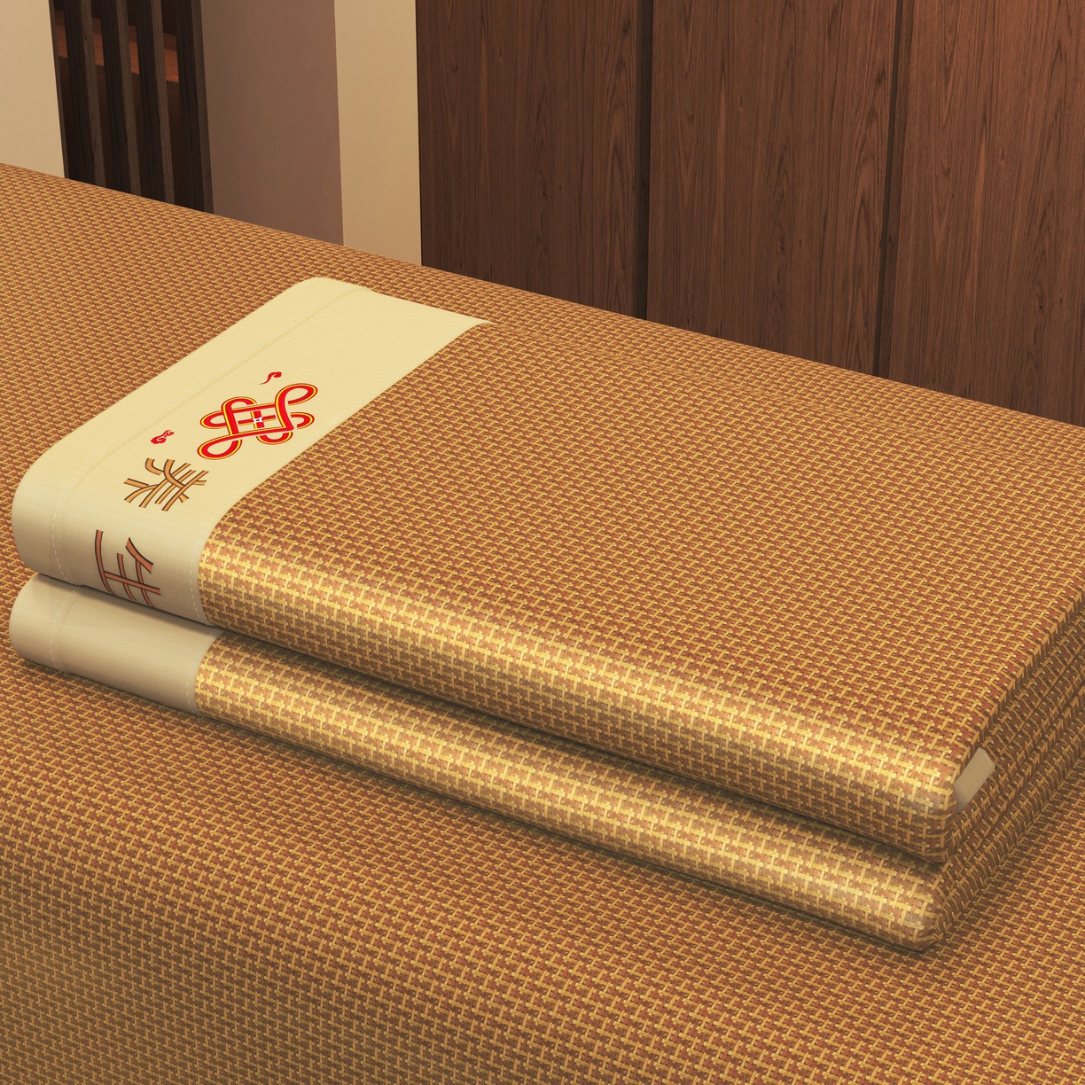 91家纺网 家纺一手货源 找家纺 小桃姐家纺 2025新款舒适艾草刺绣藤席养身席单面席中国风凉席席子 吉祥结-步步高