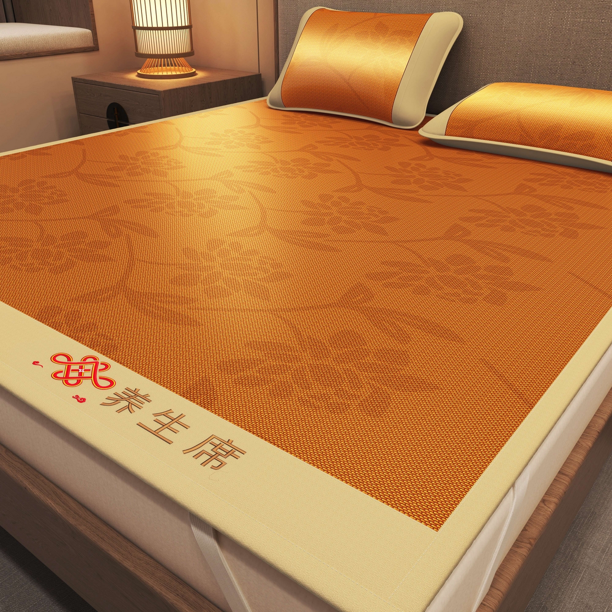 小桃姐家纺 2025新款舒适艾草刺绣藤席养身席单面席中国风凉席席子 吉祥结-繁花锦