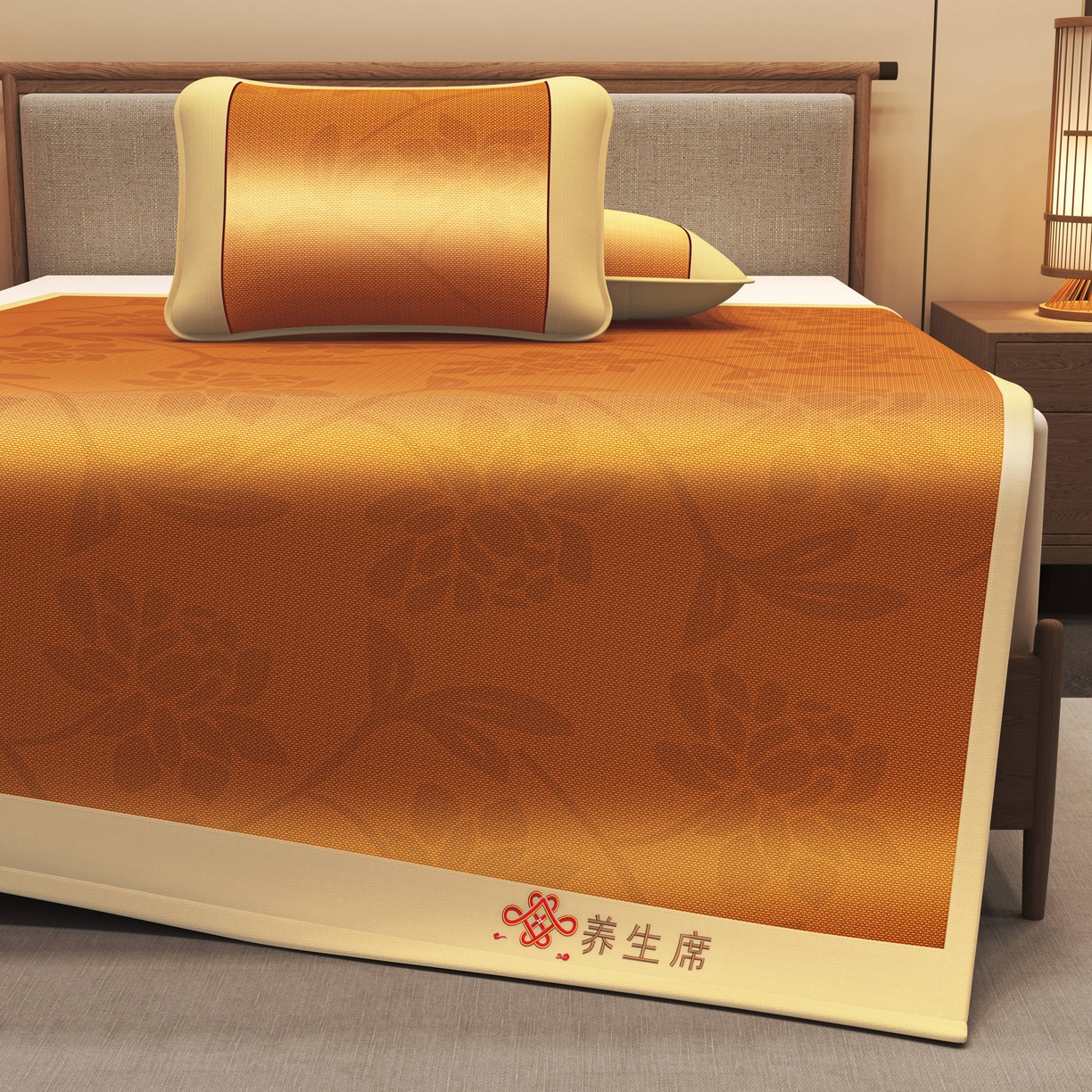 91家纺网 家纺一手货源 找家纺 小桃姐家纺 2025新款舒适艾草刺绣藤席养身席单面席中国风凉席席子 吉祥结-繁花锦