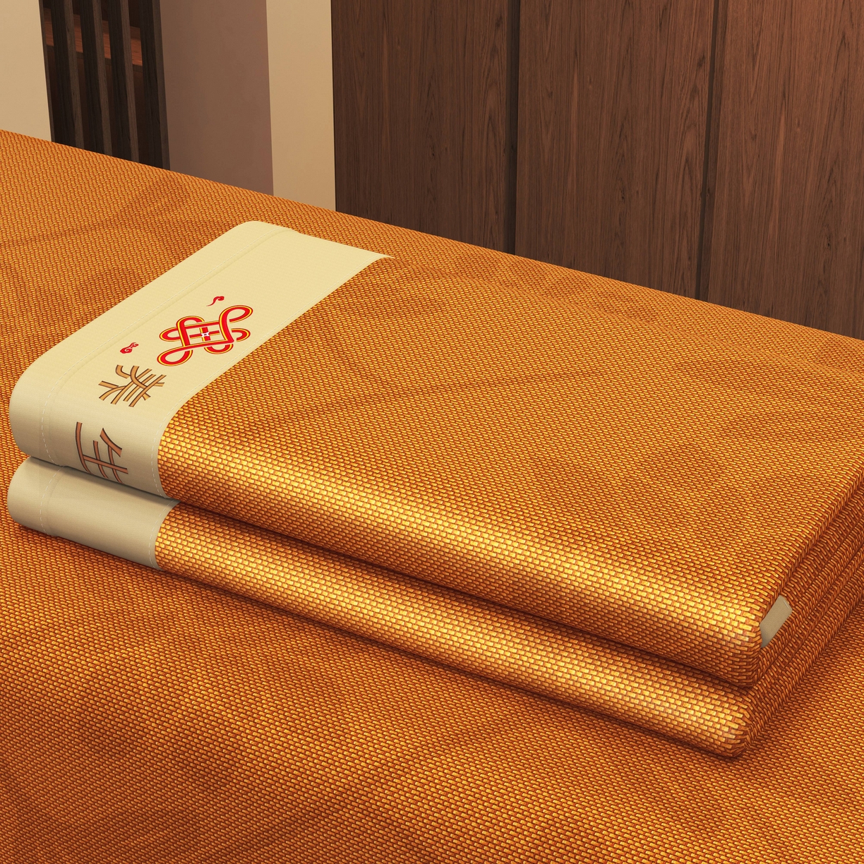 91家纺网 家纺一手货源 找家纺 小桃姐家纺 2025新款舒适艾草刺绣藤席养身席单面席中国风凉席席子 吉祥结-繁花锦