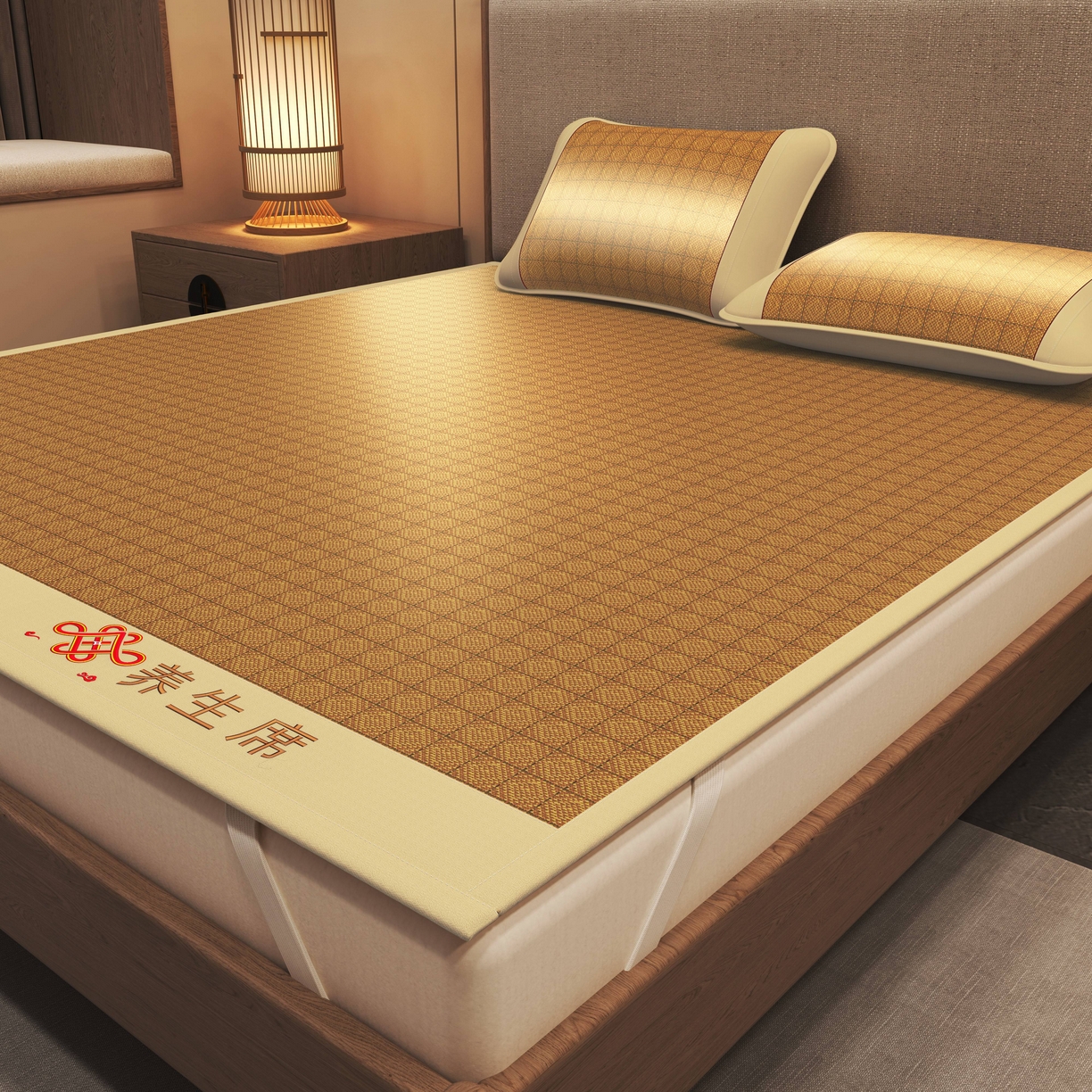 91家纺网 家纺一手货源 找家纺 小桃姐家纺 2025新款舒适艾草刺绣藤席养身席单面席中国风凉席席子 吉祥结-罗马格