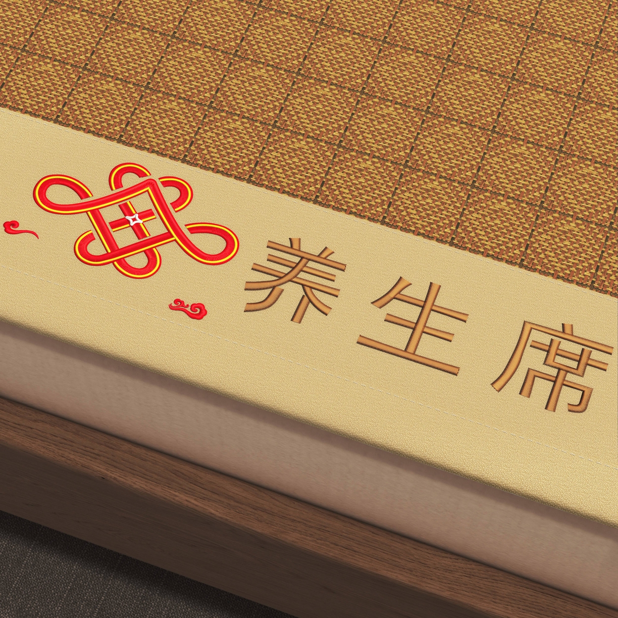 91家纺网 家纺一手货源 找家纺 小桃姐家纺 2025新款舒适艾草刺绣藤席养身席单面席中国风凉席席子 吉祥结-罗马格