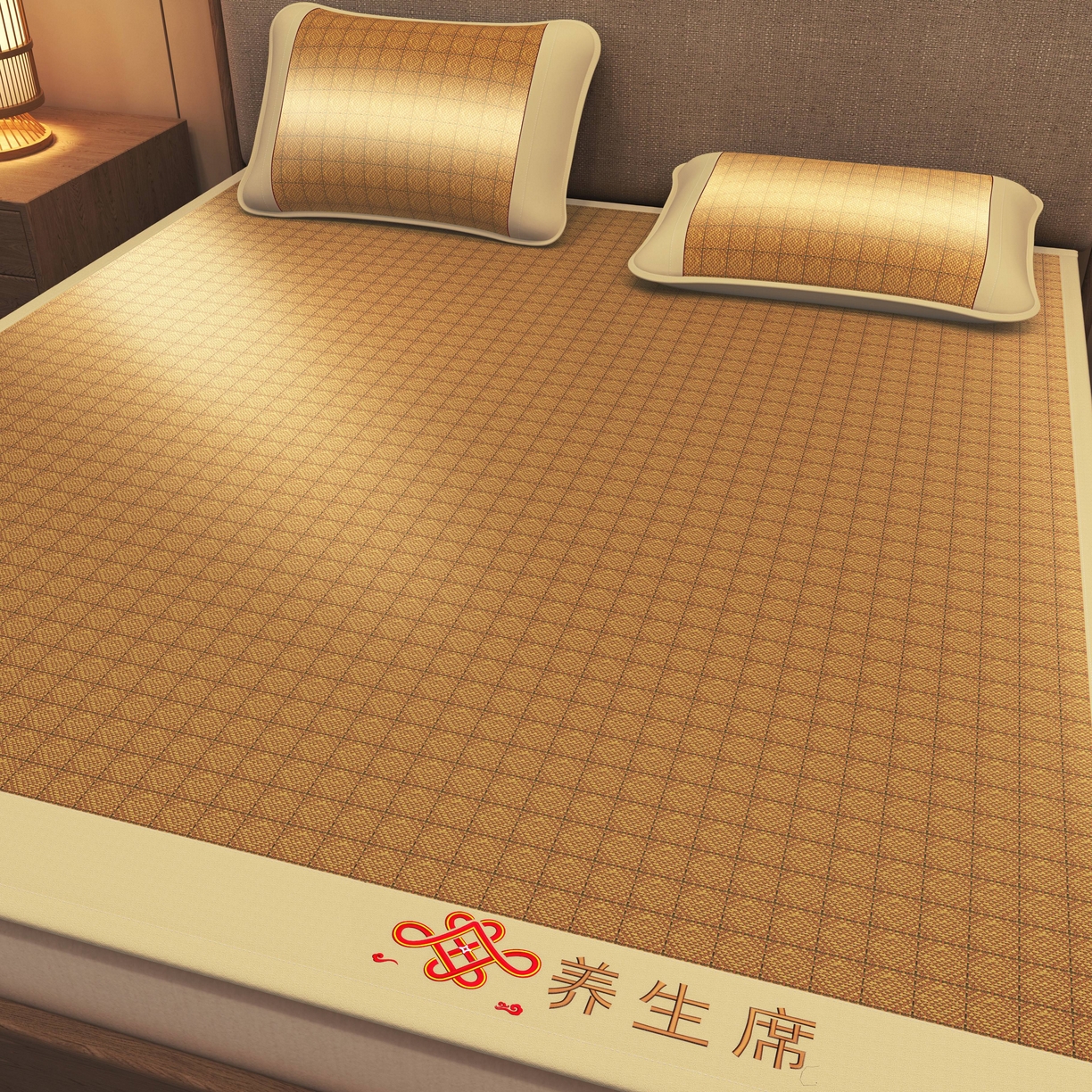 91家纺网 家纺一手货源 找家纺 小桃姐家纺 2025新款舒适艾草刺绣藤席养身席单面席中国风凉席席子 吉祥结-罗马格