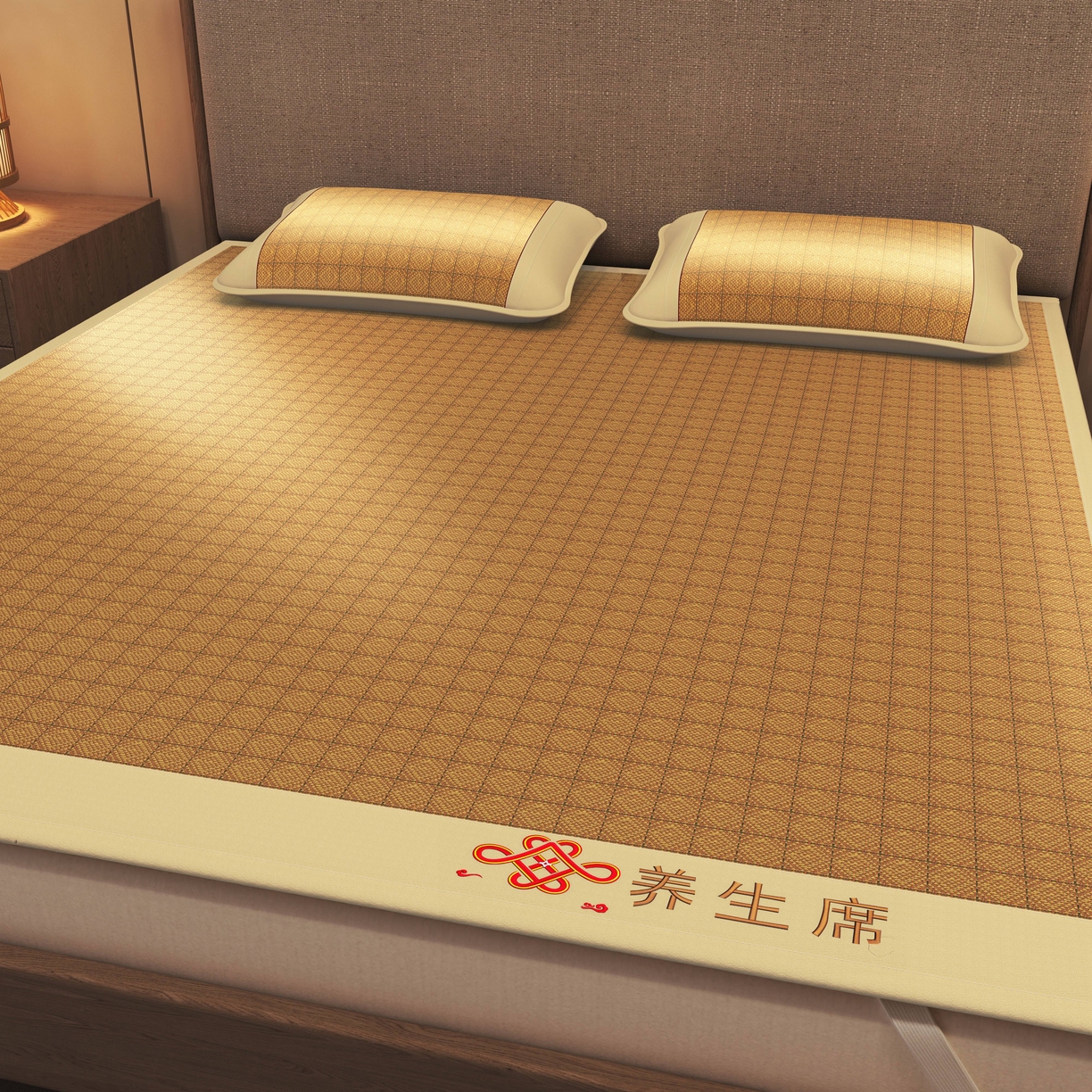 91家纺网 家纺一手货源 找家纺 小桃姐家纺 2025新款舒适艾草刺绣藤席养身席单面席中国风凉席席子 吉祥结-罗马格