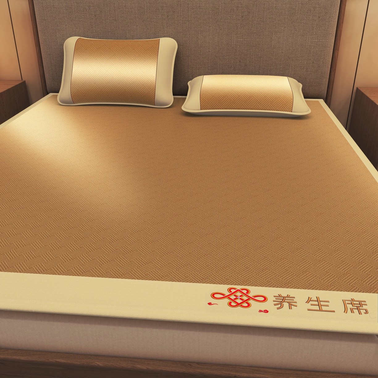 91家纺网 家纺一手货源 找家纺 小桃姐家纺 2025新款舒适艾草刺绣藤席养身席单面席中国风凉席席子 吉祥结-饼干格