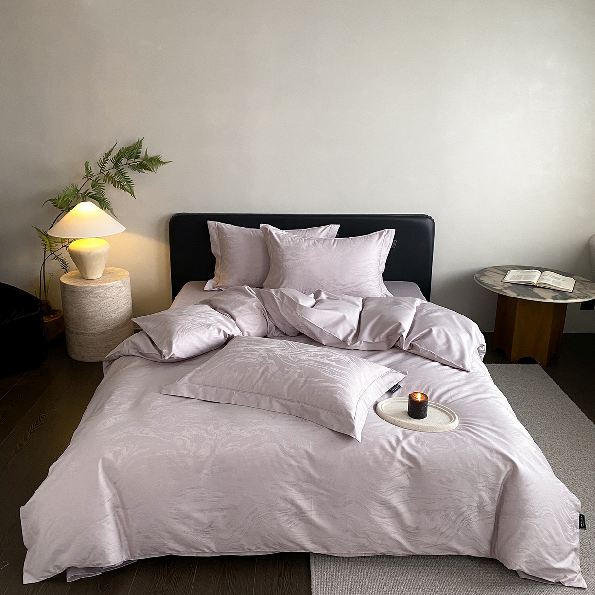 三味舒屋 2026新款长绒棉全棉提花四件套-鹿汀系列 鹿汀浅紫灰