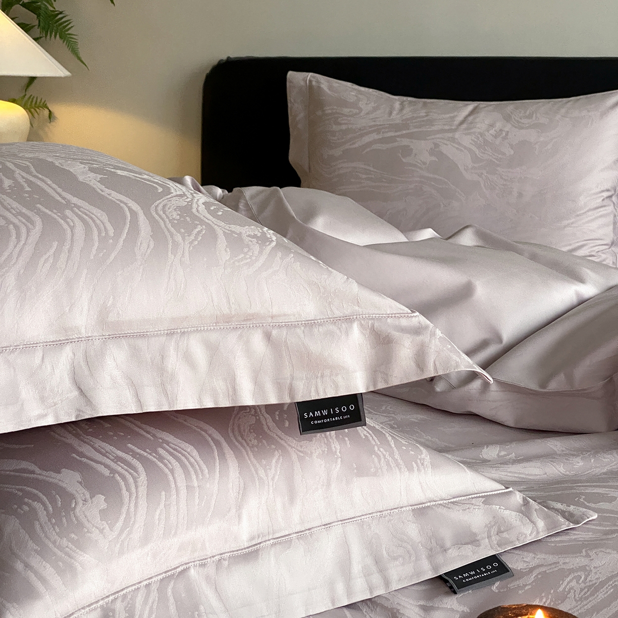 91家纺网 家纺一手货源 找家纺 三味舒屋 2026新款长绒棉全棉提花四件套-鹿汀系列 鹿汀浅紫灰