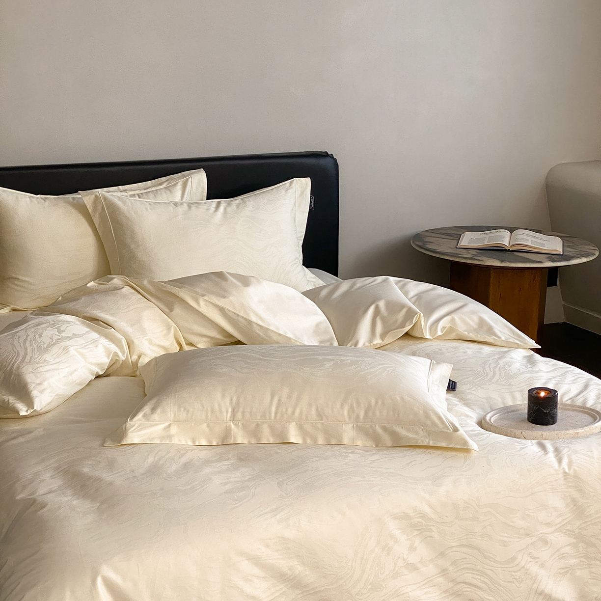 91家纺网 家纺一手货源 找家纺 三味舒屋 2026新款长绒棉全棉提花四件套-鹿汀系列 鹿汀象牙白