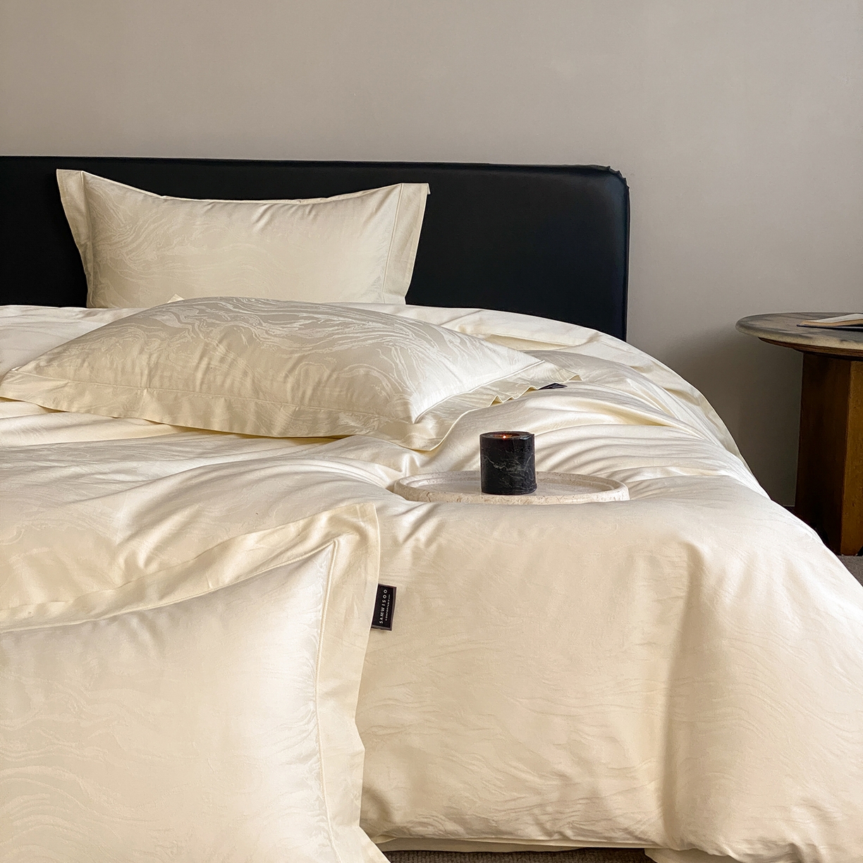 91家纺网 家纺一手货源 找家纺 三味舒屋 2026新款长绒棉全棉提花四件套-鹿汀系列 鹿汀象牙白